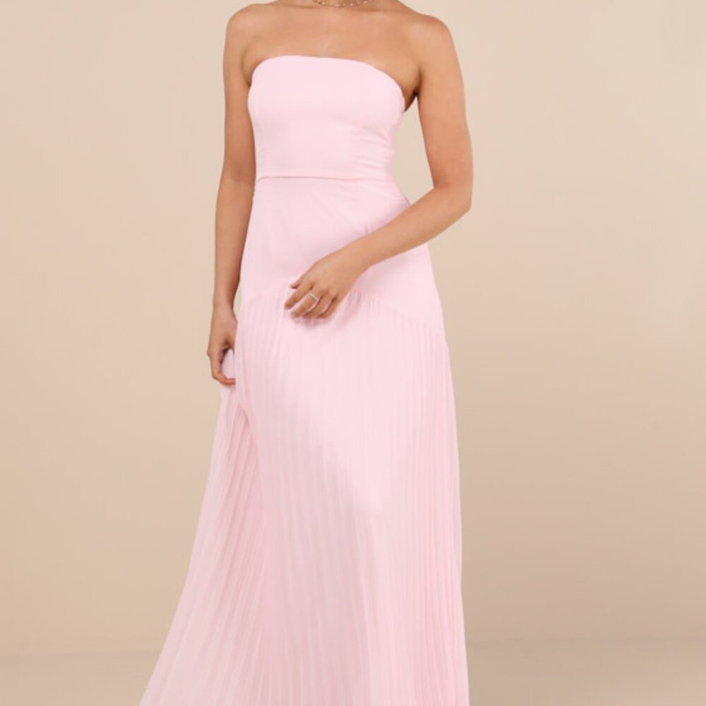 Lulus Celebratory Aesthetic Blush Pink Pleated Strapless Maxi Dress - Size XS